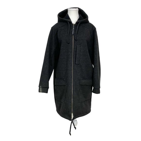 BODYBAG BY JUDE CHARCOAL GREY WOOL BLEND HOODED MID-LENGTH COAT - M - Picture 2 of 10
